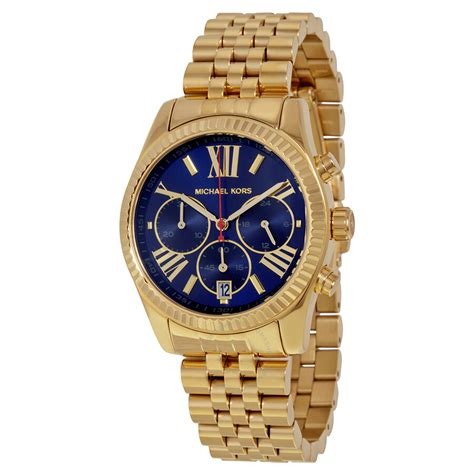 michael kors women's lexington watch blue striped leather|Michael Kors chronograph gold.